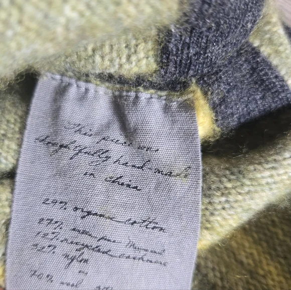 Raquel Allegra Wool Cashmere Fringe Poncho Cape Pocket Braided Green One Size - Picture 6 of 11